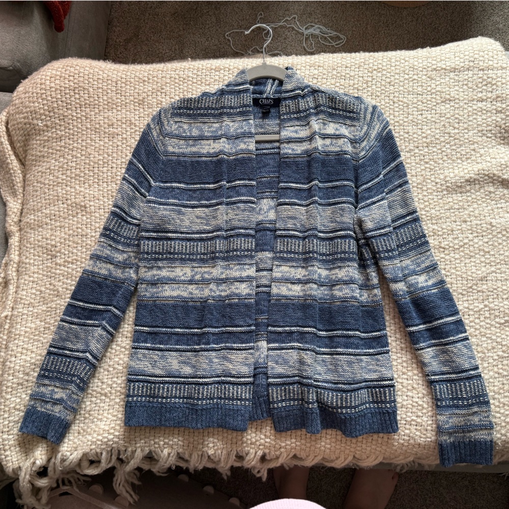 Chaps Blue and Gray Striped Women's Cardigan
